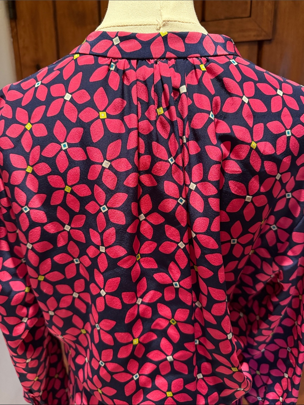 DVF Diane von Furstenberg Freya Silk Dress Pink Navy Floral Drawstring - Picture 11 of 12